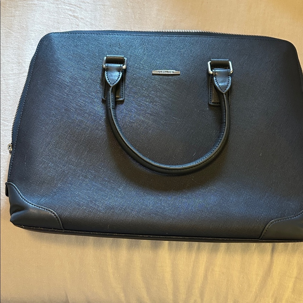 Bostanten slim womens briefcase- waxed leather - deep navy - CLASSIC